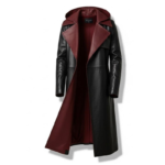 Two-Tone Leather Hooded Duster Coat